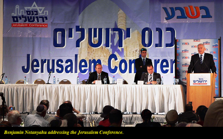 Netanyahu addresses the Jerusalem Conference.